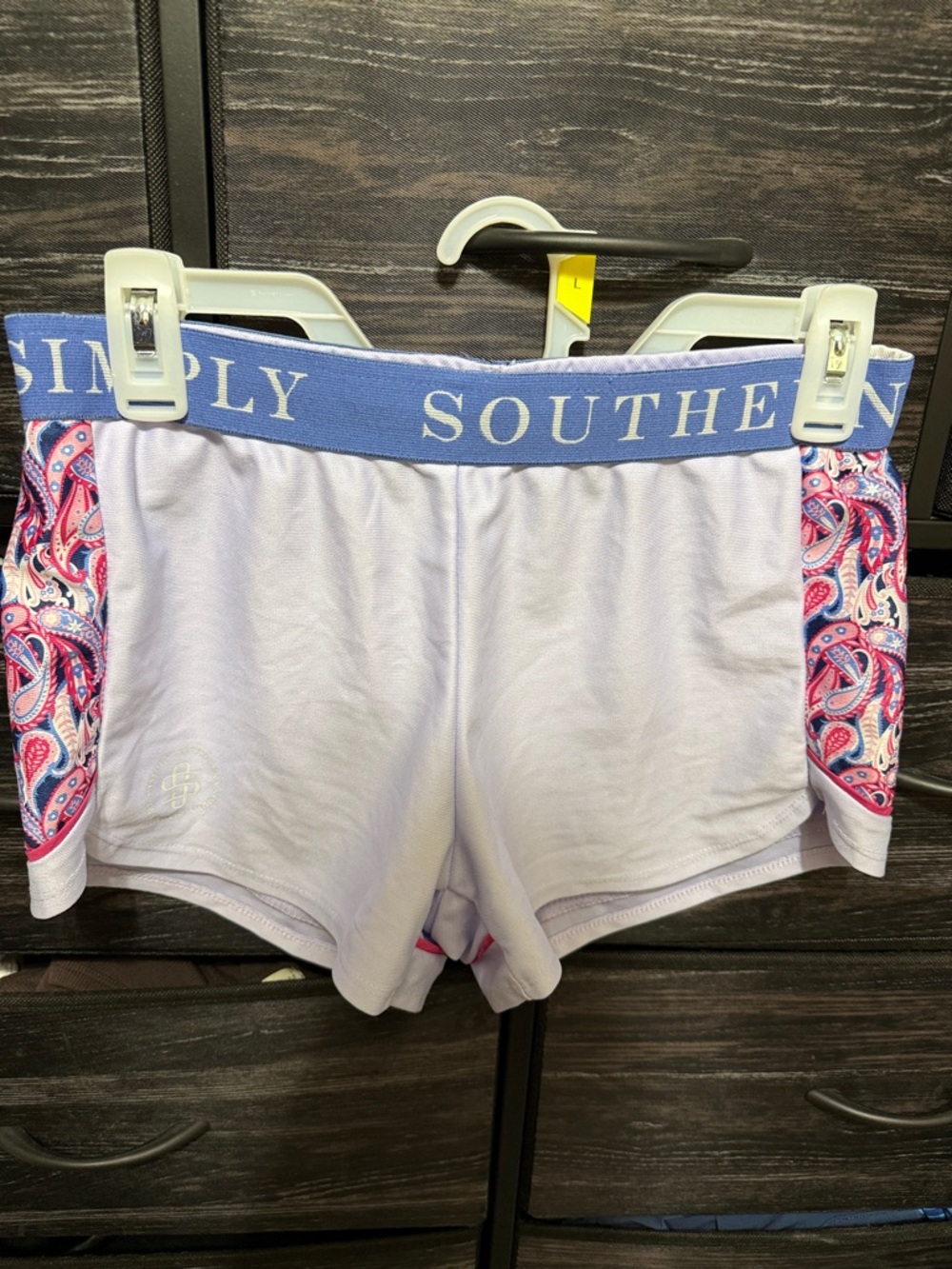 Simply Southern Lavender Paisley Stretch Lounge Shorts with Blue Waistband